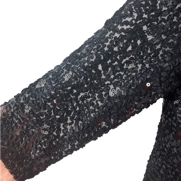 Vintage Helene Blake Sequin Wrap Evening Blouse Women 6 Lace Sleeve V Neck Black - Picture 7 of 15